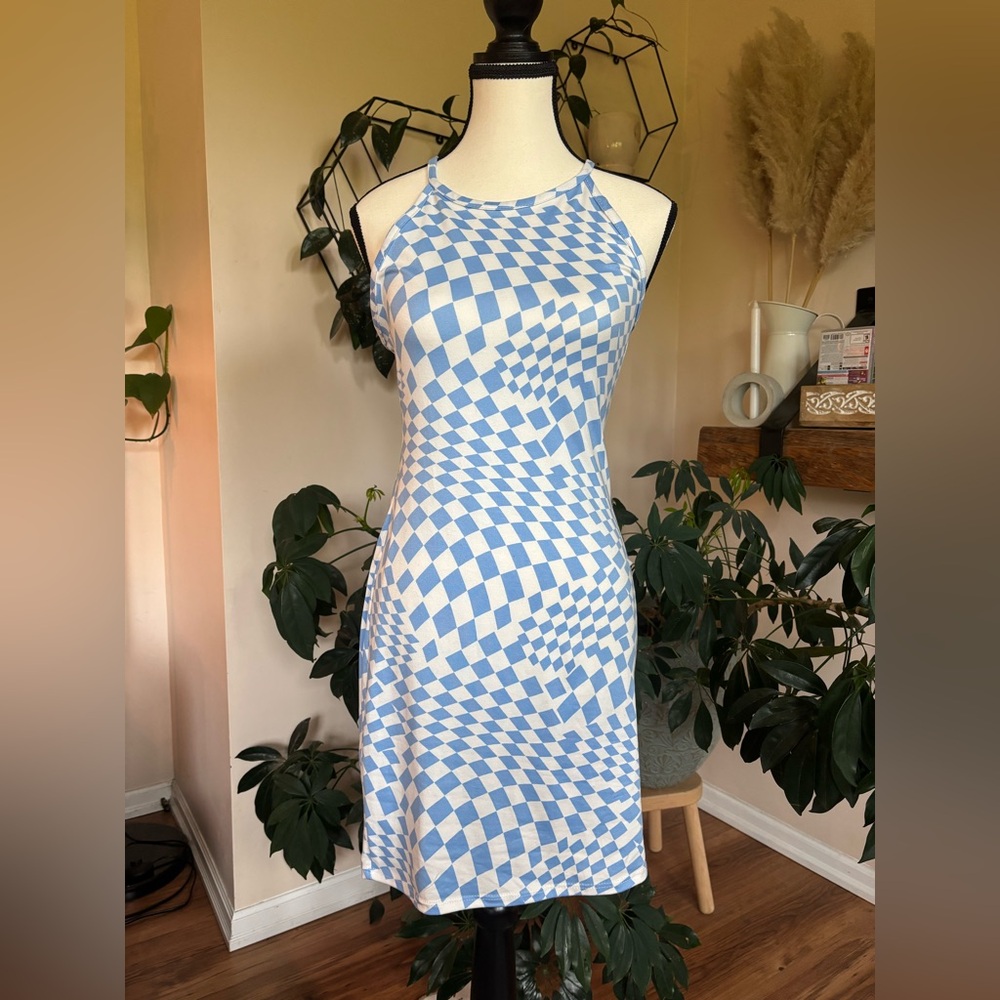 Halter Style Checkered Dress